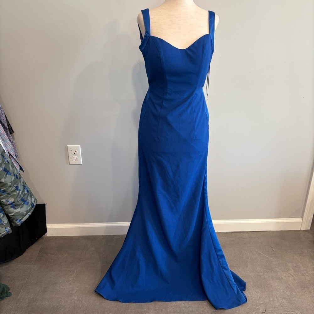 Paparazzi Elegant Royal Blue Satin Long Evening Gown Dress Size 1/2‎